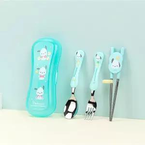 산리오 익스슬림스텐젓가락스푼포크케이스4P세트 포차코 유아 어린이 교정젓가락 수저세트 소풍 휴대용