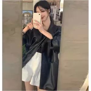 여성 여성용 가을 깔끔한 디자인 유행 없는 오버핏 라이더 재킷 정장 롱자켓 봄자켓