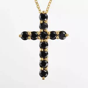블랙 천연 다이아 십자가 펜던트 1부 메달 목걸이 데일리 레이어드 남자 여자 생일 선물