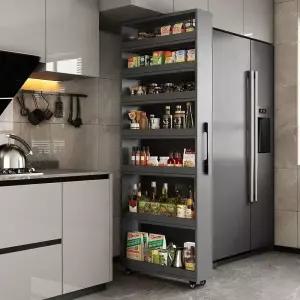 냉장고 틈새장 폭좁은 다용도 정리 좁은 공간 슬림 슬라이딩 모노 수납장 부엌 틈새