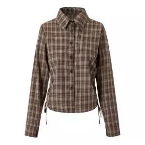 [하프클럽/르샵]체크 사이드 스트링 루즈핏 긴팔 셔츠 (DQ1BA016A)