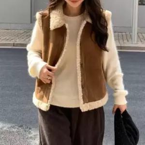 여성용 따뜻한 겨울 레이어드 양털 카라 무스탕 조끼 (46844692)