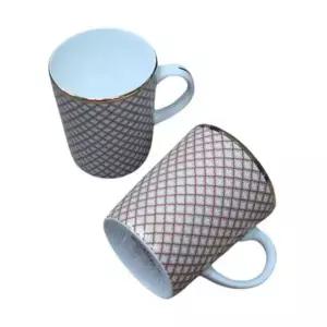 패턴 도자기 머그컵 가정 카페 커피잔 물컵 머그잔 블루 레드 2p