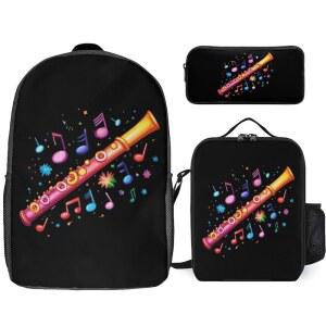 음악 노트 플루티스트 플루트 3PCS 백팩 세트 17인치 노트북 가방 도시락 필통