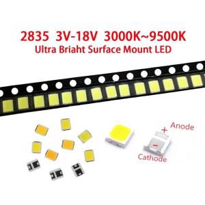 100PCS SMD 2835 1W 고휘도 백색 LED 다이오드 3V-36V150MA/100MA/30MA/60MA/80MA 3000K 3V 6V 9V 18V