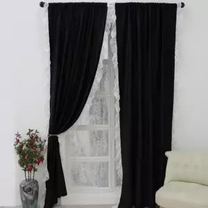 암막커텐 프로방스 러플 암막 커튼 2장 창 커텐 작은 블랙 세트