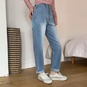 |KHP9614|여성 하이웨이스트 워싱 절개 스판 배기진