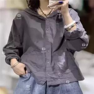 여사친 캐주얼 봄 가디건 빅 셔츠 와펜 포켓 후드 카디건 원픽1