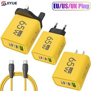 GaN 고속 충전 휴대폰 핸드폰 충전기 QC3.0 USB C 타입 듀얼 PD 벽 어댑터 EU US UK 플러그 아이폰 호환 15