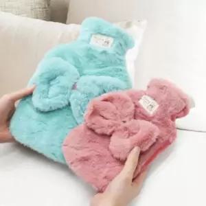 온수주머니 중형 리본장식 파우치형 겨울난방용품 휴대용손난로 보온물통 핑크블루