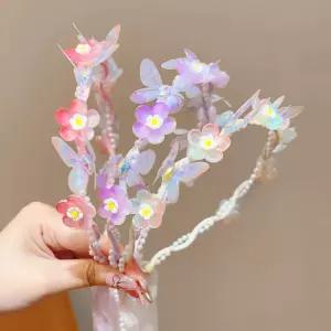 를위한 달콤한 화환 리본 머리띠 귀여운 꽃 나비 머리 후프 소녀 헤어 밴드 액세서리