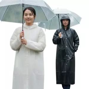 [이거찜] 탄탄 방수 레인코트 남녀공용 롱기장 후드 우비 데일리 아웃도어