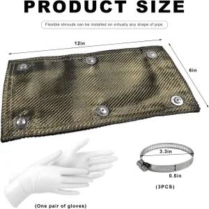 YTFRL 티타늄 파이프 실드 장갑 및 호스 클램프가 있는 6인치 x 12인치 배기 열 보호 커버 2층 모터사이클