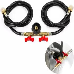 블루스타즈 차단 밸브가 있는 5피트 프로판 2웨이 Y 스플리터 어댑터 호스 1파운드에서 20파운드 컨버터로