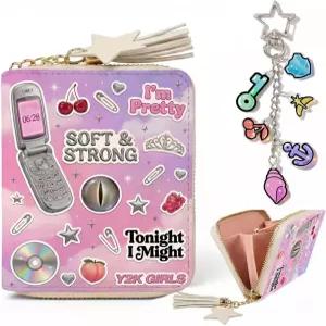 Y2K 에스테틱 지갑 및 열쇠고리 세트 - 아크릴 매력의 귀여운 스타 태슬 지퍼 코인 향수를 불러일으키는