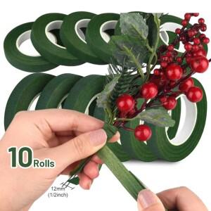 1-10롤 30야드 플로럴 테이프 1.2cm 꽃다발 줄기 포장 및 꽃 공예용 웨딩 부케용