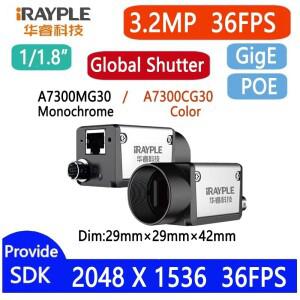 iRAYPLE 3.2MP 1/1.8'' GigE/POE/USB3.0 고속 글로벌 셔터 머신 비전 에어리어 스캔 카메라 SDK 제공 윈도