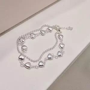 [골드스마일]S752 여성 통통하트 팬던트 레이어드 두줄 팔찌 데일리 은팔찌