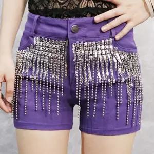 여성 반짝이 반바지 아랑 라인댄스복 고고장구 태슬 술달린바지 공연복
