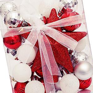 [2개구성] 세트 30p 8종 레드화이트 오너먼트 소품 선물 크리스마스 트리 장식볼 KWFG3LJH