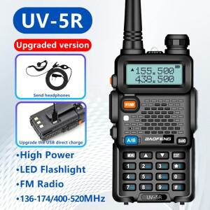 바오펑 무전기 UV-5R 타입 C 충전 2200mAh 듀얼 밴드 햄 VHF UHF FM CB 128채널 휴대용 장거리 핸드헬드 양