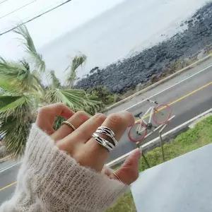 S176 여성 4줄 꼬임 오픈링 반지 여성 링 유니크 은반지 (실버 925)