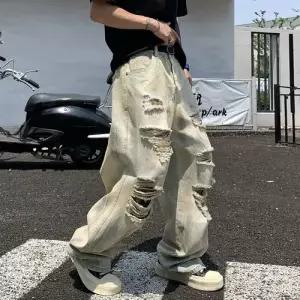 남자 팬츠 배기핏 찢어진 칼부림 바자야 왕가 작열 스트리트 패션 젠1