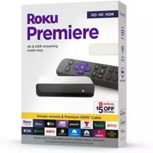 Roku 프리미어 스트리밍 미디어 플레이어 HD/4K/HDR 심플 리모컨 및 프리미엄 HDMI 케이블 블랙 번들