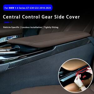 2pcs 탄소 섬유 중앙 제어 사이드 커버 기어 랙 장식 스트립 액세서리 BMW 호환 호환 5 6 시리즈 GT G30 G3