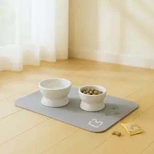 강아지식기매트 반려동물 식기 흡수 규조토 그레이 부엉이 디자인