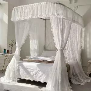 공주 침대 캐노피 커튼 쉬폰 레이스 우아한 북유럽 레일 궁정꽃 1.2m 4피트