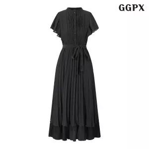 [GGPX]러블리 레이어드 플리츠 반팔 롱 원피스 (GQBOW013D)