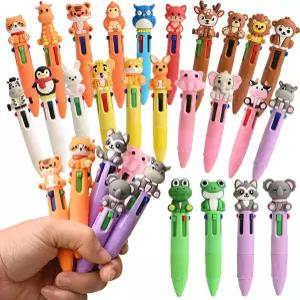 지린 애니멀 펜 미니 멀티컬러 4in1 귀여운 벌크 카와이 토끼 소 개구리 코끼리 호랑이 사자와 원숭이