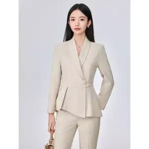 여성용 가을 정장세트 살구색 정장 세트 슬림핏 미용실 메디컬 호텔 프런트 데스크 접수 작업복 DUCHI3