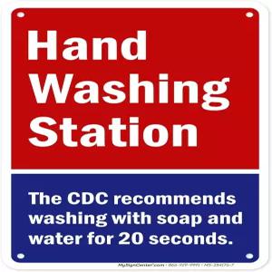 손 씻기 스테이션 CDC는 20초간 비누와 물로 씻을 것을 권장합니다. 표지판 10x7 인치 두께 5500 밀리리터