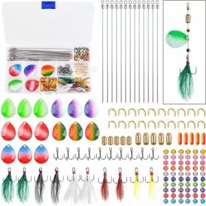 JSANMEI 낚시 미끼 만들기 키트 스피너 DIY 190pcs 액세서리 블레이드 클레비스 깃털 티저 트레블 훅 비즈