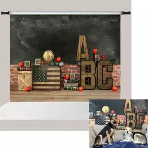 케이트 7x5피트 백투스쿨 사진 배경 심리스 패브릭 ABC 레터 칠판 학생 포토콜 소품