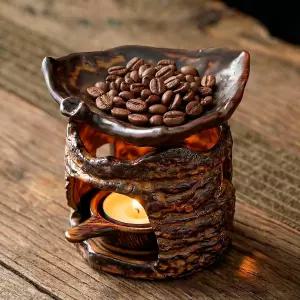 핸드메이드 세라믹 아로마 스토브 우드랜드 젠 허브 버너 레트로 티팟 워머 티라이트 캔들 홀더 왁스 멜트