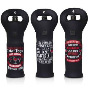 쉬운 키트 단열 와인 토트 손잡이 장치가 있는 네오프렌 백 병 보호 여행 가방 선물 또는 여행에 3개 세트 라인 블랙