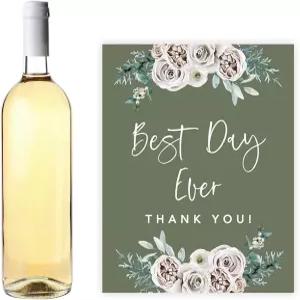 안다즈 프레스 세이지 그린 크림 플라워 가을 웨딩 파티 컬렉션 와인 병 라벨 스티커 최고의 날 감사합니다
