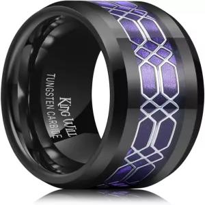 킹 윌 남성용 8mm 텅스텐 웨딩 밴드 러브/크로스/음악 심볼 오팔/쉘 인레이 베벨드 엣지 남성 링 컴포트 핏