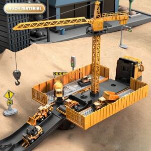 합금 건설 트럭 어린이를위한 차량 장난감 소리 조명 효과는 컨테이너 크레인, 굴삭기 시멘트 믹서를 분해