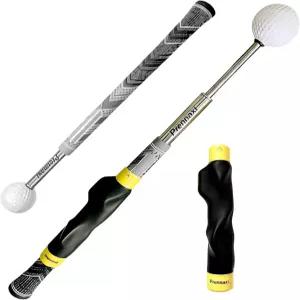 Prennaxi 리트랙터블 2in1 골프 스윙 및 그립 트레이너가청 클릭 기능 포함는 모든 클럽의 템포 스피드