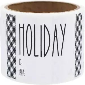 화이트 농가 크리스마스 접착 세미 글로스 기프트 태그 스티커 4가지 문구가 포함된 2 x 3 인치 홀리데이