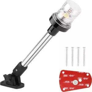 보트용 RVZONE 선미 조명 12인치 180° 접이식 앵커 IP67 내비게이션 폰툰 비미니 탑 요트용 360° 화이트