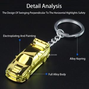 1:64 스케일 GTR R34 RS7 전기 도금 자동차 키 체인 모델 장난감 열쇠 고리 인테리어 액세서리 친구 생일