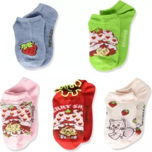 딸기 쇼트케이크 걸스 5팩 노 쇼 양말 상추 엣지 트림 포함