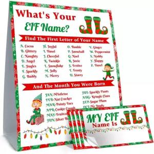 당신의 엘프 이름 게임 엘프와 크리스마스 생일 파티에 딱 맞는 사인 1개와 스티커 30개가 포함된 세트