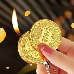 황금 비트코인 모형 가스 라이터 열쇠고리 키링 특이한 소품 선물