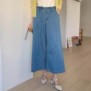 여성 난스판 저밀도 USA코튼 9부 와이드 데님팬츠 통청바지